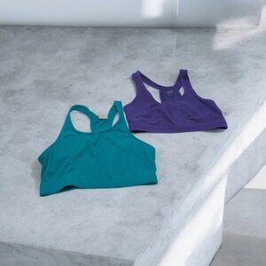 Set of 2 Sports Bras: Size Large Champion - Purple + Hanes - Turquoise B-1A